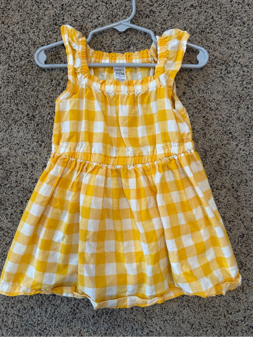 NWOT Carter's Toddler Girl Yellow Gingham Ruffle Sundress Size 2T Cottagecore